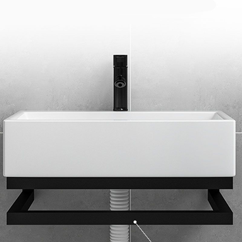 Wall-mounted Rectangular Bathroom Sink Ceramic White with Rod Handle Faucet