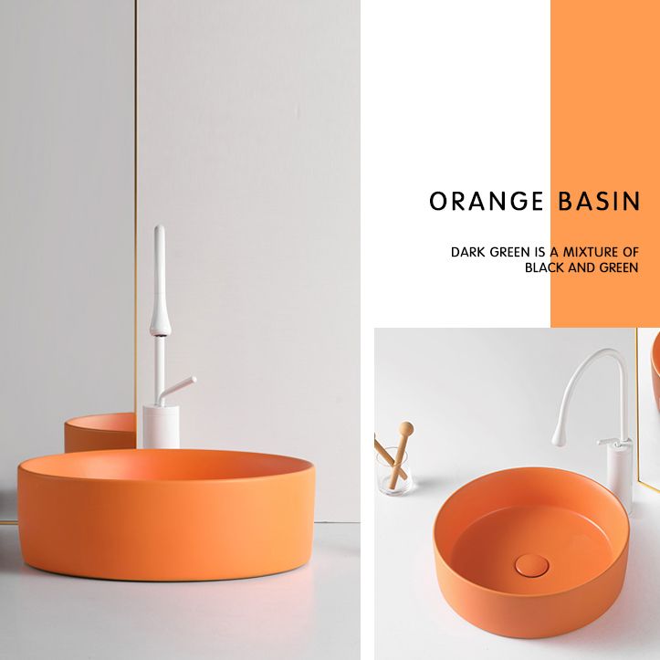 Taavita Bathroom Sink Porcelain Tub in White and Orange – Modern Trough Sink