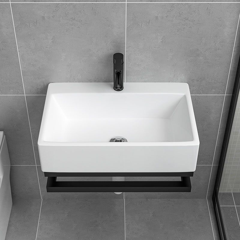 Wall-mounted Rectangular Bathroom Sink Ceramic White with Rod Handle Faucet