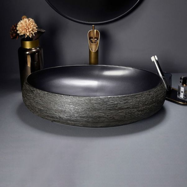 Modern Oval Black Ceramic Bathroom Sink with Taavita Faucet