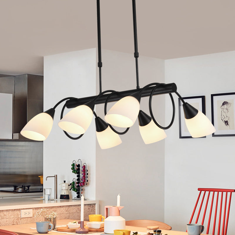 Modern Black Linear Kitchen Pendant Light Fixture with White Glass 6/8/10 Lights, Hanging Lamp Kit, Down/Up