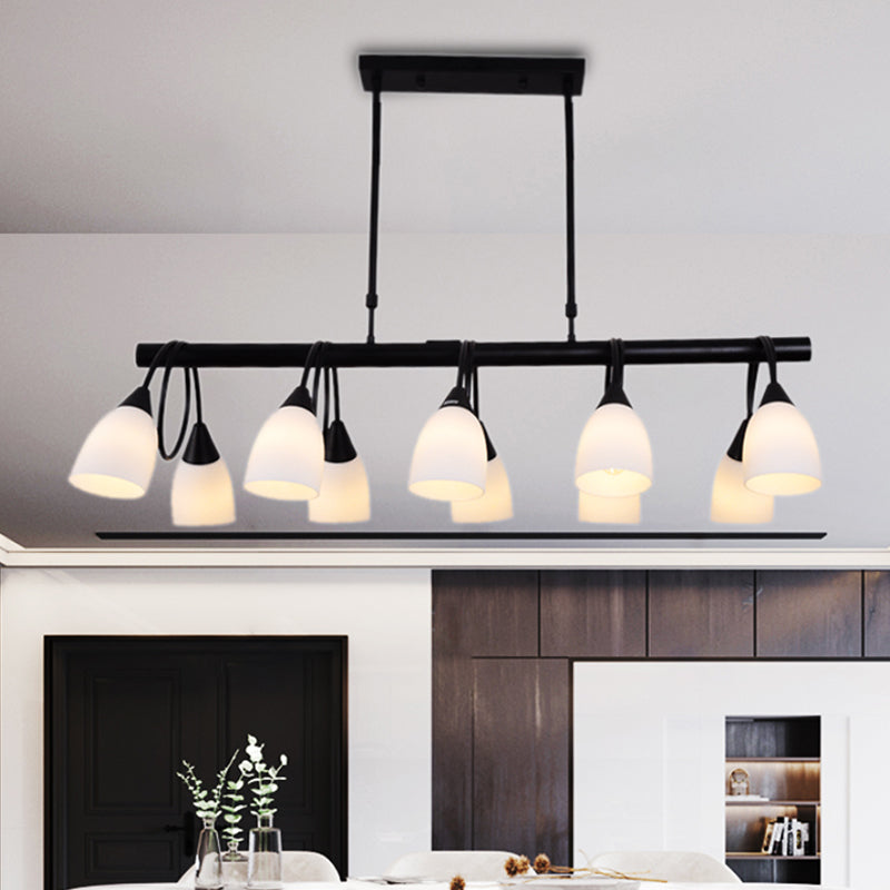 Modern Black Linear Kitchen Pendant Light Fixture with White Glass 6/8/10 Lights, Hanging Lamp Kit, Down/Up