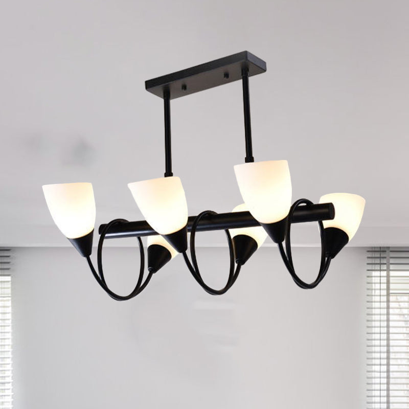 Modern Black Linear Kitchen Pendant Light Fixture with White Glass 6/8/10 Lights, Hanging Lamp Kit, Down/Up