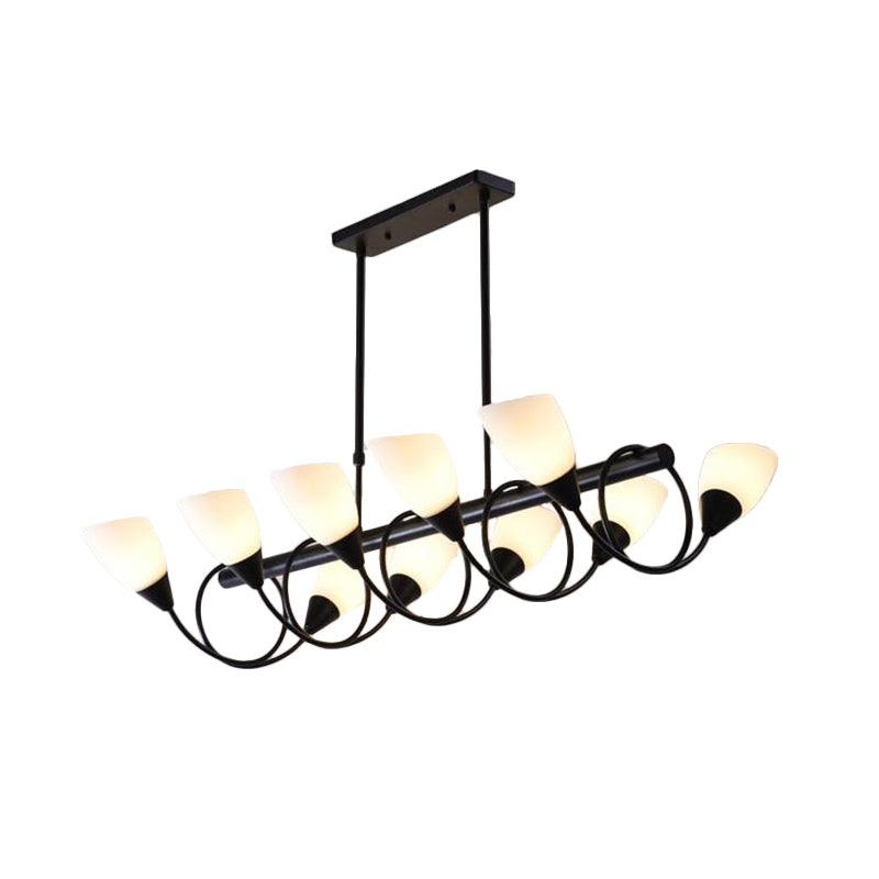 Modern Black Linear Kitchen Pendant Light Fixture with White Glass 6/8/10 Lights, Hanging Lamp Kit, Down/Up