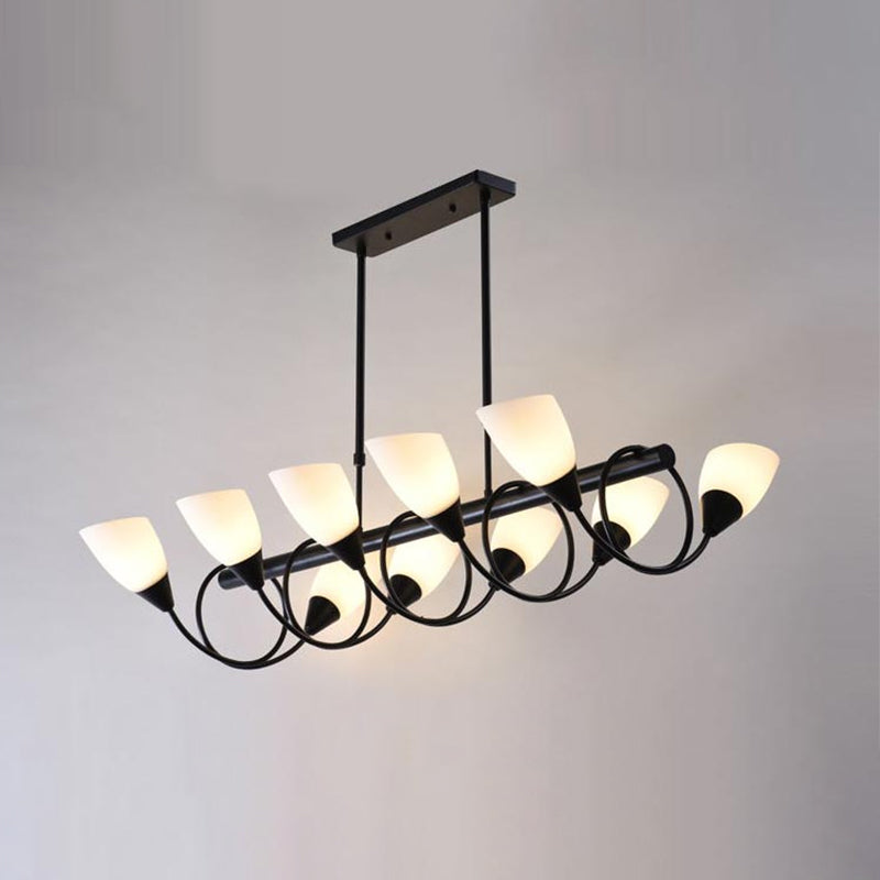 Modern Black Linear Kitchen Pendant Light Fixture with White Glass 6/8/10 Lights, Hanging Lamp Kit, Down/Up