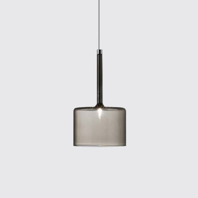 Nickle Cylindrical/Drum/Long Column Suspension Pendant Modernist 1 Light Grey/Red/Orange Glass Led Hanging Light Fixture Red Long Column Clearhalo 'Ceiling Lights' 'Glass shade' 'Glass' 'Modern Pendants' 'Modern' 'Pendant Lights' 'Pendants' Lighting' 121887