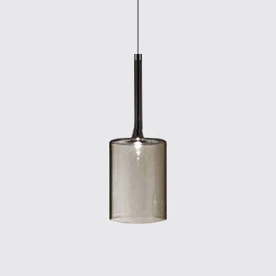 Nickle Cylindrical/Drum/Long Column Suspension Pendant Modernist 1 Light Grey/Red/Orange Glass Led Hanging Light Fixture Orange Cylinder Clearhalo 'Ceiling Lights' 'Glass shade' 'Glass' 'Modern Pendants' 'Modern' 'Pendant Lights' 'Pendants' Lighting' 121890