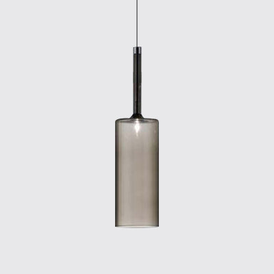 Nickle Cylindrical/Drum/Long Column Suspension Pendant Modernist 1 Light Grey/Red/Orange Glass Led Hanging Light Fixture Orange Long Column Clearhalo 'Ceiling Lights' 'Glass shade' 'Glass' 'Modern Pendants' 'Modern' 'Pendant Lights' 'Pendants' Lighting' 121891