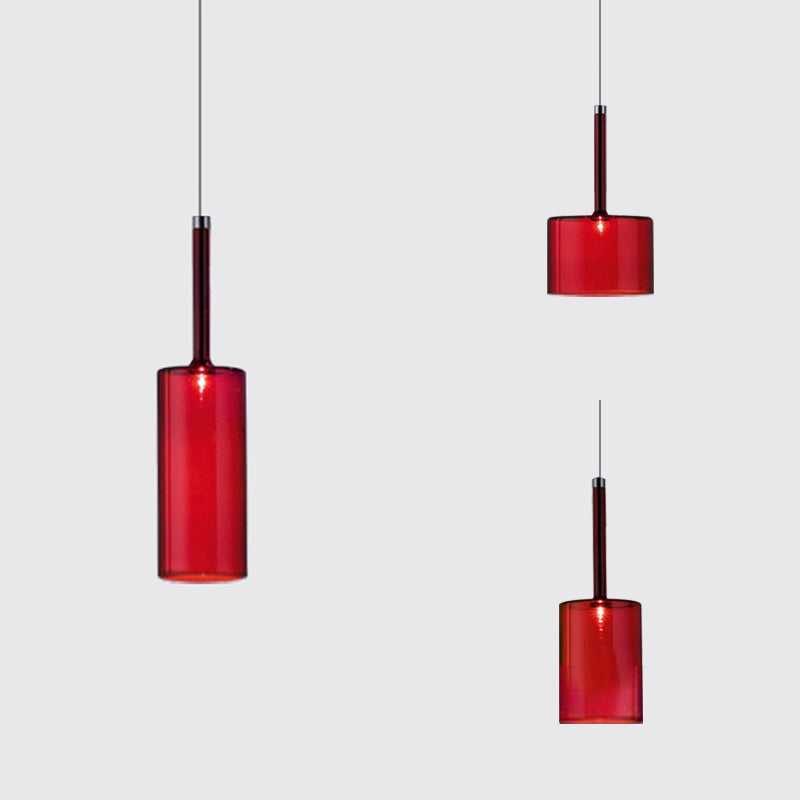 Taavita Modernist 1 Light Grey/Red/Orange Glass LED Hanging Fixture - Cylindrical/Drum/Long Column Suspension Pendant