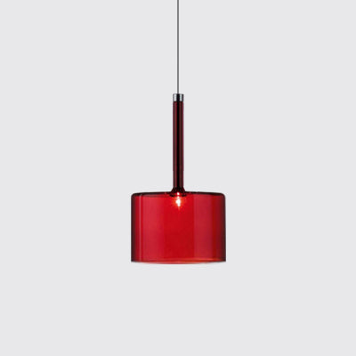 Nickle Cylindrical/Drum/Long Column Suspension Pendant Modernist 1 Light Grey/Red/Orange Glass Led Hanging Light Fixture Grey Cylinder Clearhalo 'Ceiling Lights' 'Glass shade' 'Glass' 'Modern Pendants' 'Modern' 'Pendant Lights' 'Pendants' Lighting' 121881