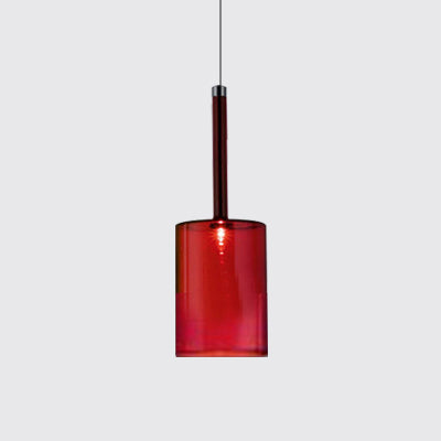 Nickle Cylindrical/Drum/Long Column Suspension Pendant Modernist 1 Light Grey/Red/Orange Glass Led Hanging Light Fixture Red Drum Clearhalo 'Ceiling Lights' 'Glass shade' 'Glass' 'Modern Pendants' 'Modern' 'Pendant Lights' 'Pendants' Lighting' 121885