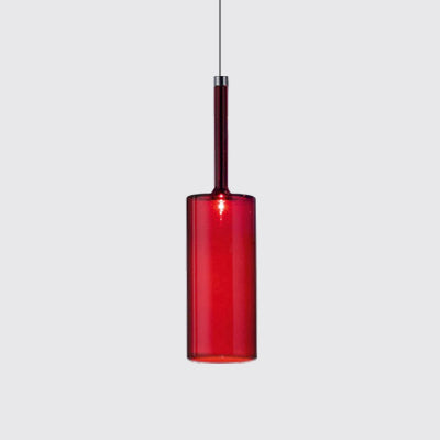 Nickle Cylindrical/Drum/Long Column Suspension Pendant Modernist 1 Light Grey/Red/Orange Glass Led Hanging Light Fixture Clear Drum Clearhalo 'Ceiling Lights' 'Glass shade' 'Glass' 'Modern Pendants' 'Modern' 'Pendant Lights' 'Pendants' Lighting' 121893