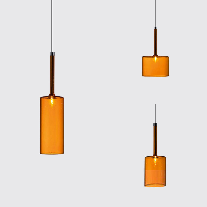 Taavita Modernist 1 Light Grey/Red/Orange Glass LED Hanging Fixture - Cylindrical/Drum/Long Column Suspension Pendant