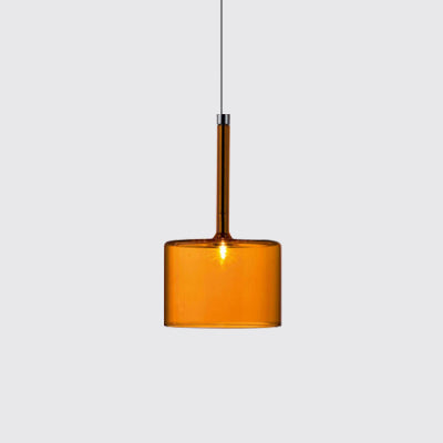 Nickle Cylindrical/Drum/Long Column Suspension Pendant Modernist 1 Light Grey/Red/Orange Glass Led Hanging Light Fixture Grey Long Column Clearhalo 'Ceiling Lights' 'Glass shade' 'Glass' 'Modern Pendants' 'Modern' 'Pendant Lights' 'Pendants' Lighting' 121882