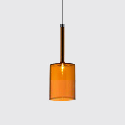 Nickle Cylindrical/Drum/Long Column Suspension Pendant Modernist 1 Light Grey/Red/Orange Glass Led Hanging Light Fixture Red Cylinder Clearhalo 'Ceiling Lights' 'Glass shade' 'Glass' 'Modern Pendants' 'Modern' 'Pendant Lights' 'Pendants' Lighting' 121886