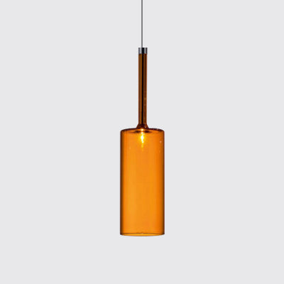 Nickle Cylindrical/Drum/Long Column Suspension Pendant Modernist 1 Light Grey/Red/Orange Glass Led Hanging Light Fixture Clearhalo 'Ceiling Lights' 'Glass shade' 'Glass' 'Modern Pendants' 'Modern' 'Pendant Lights' 'Pendants' Lighting' 121888