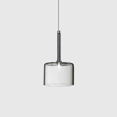 Nickle Cylindrical/Drum/Long Column Suspension Pendant Modernist 1 Light Grey/Red/Orange Glass Led Hanging Light Fixture Clear Cylinder Clearhalo 'Ceiling Lights' 'Glass shade' 'Glass' 'Modern Pendants' 'Modern' 'Pendant Lights' 'Pendants' Lighting' 121894