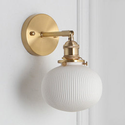 Porcelain Wall Light with Brass Lamp Socket Dining Room Foyer 5/6/8.5 Inch Wide 1 Light Modern Wall Lamp in White Brass 8.5" A Clearhalo 'Cast Iron' 'Glass' 'Industrial' 'Modern wall lights' 'Modern' 'Tiffany' 'Traditional wall lights' 'Wall Lamps & Sconces' 'Wall Lights' Lighting' 131449