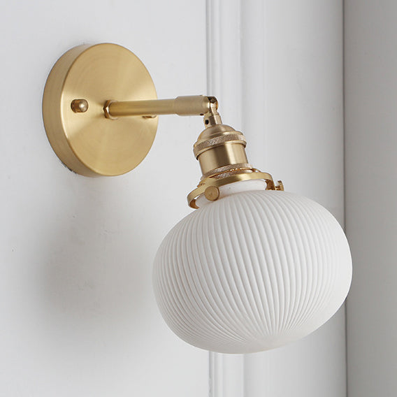 Porcelain Wall Light with Brass Lamp Socket Dining Room Foyer 5/6/8.5 Inch Wide 1 Light Modern Wall Lamp in White Clearhalo 'Cast Iron' 'Glass' 'Industrial' 'Modern wall lights' 'Modern' 'Tiffany' 'Traditional wall lights' 'Wall Lamps & Sconces' 'Wall Lights' Lighting' 131453