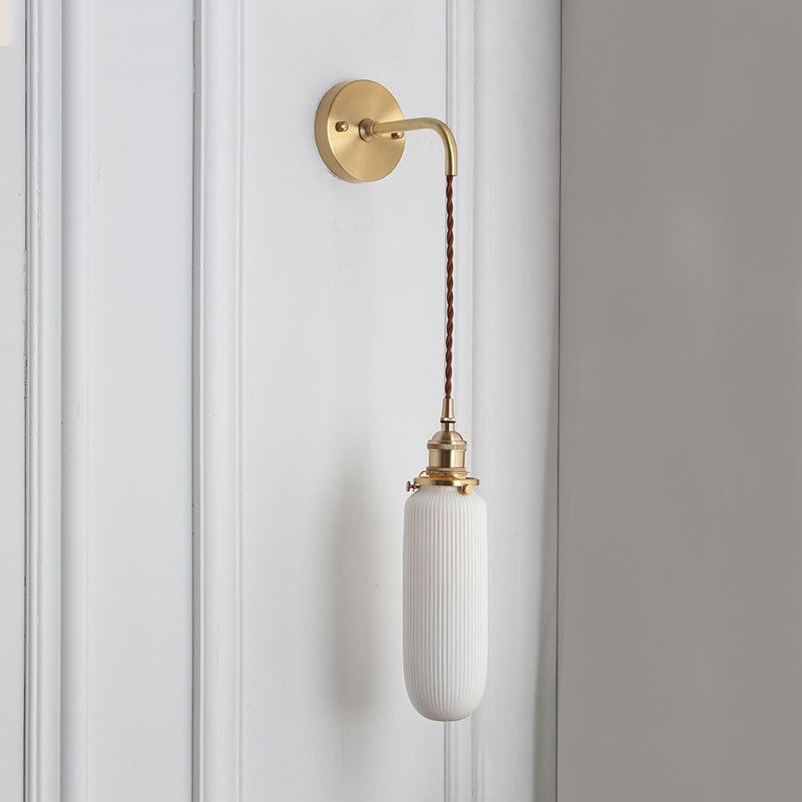 Taavita Porcelain Wall Light with Brass Lamp Socket for Dining Room Foyer 5/6/8.5 Inch Wide 1 Modern Wall Lamp in White with Shade