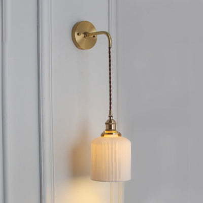 Porcelain Wall Light with Brass Lamp Socket Dining Room Foyer 5/6/8.5 Inch Wide 1 Light Modern Wall Lamp in White Brass 5" A Clearhalo 'Cast Iron' 'Glass' 'Industrial' 'Modern wall lights' 'Modern' 'Tiffany' 'Traditional wall lights' 'Wall Lamps & Sconces' 'Wall Lights' Lighting' 131452