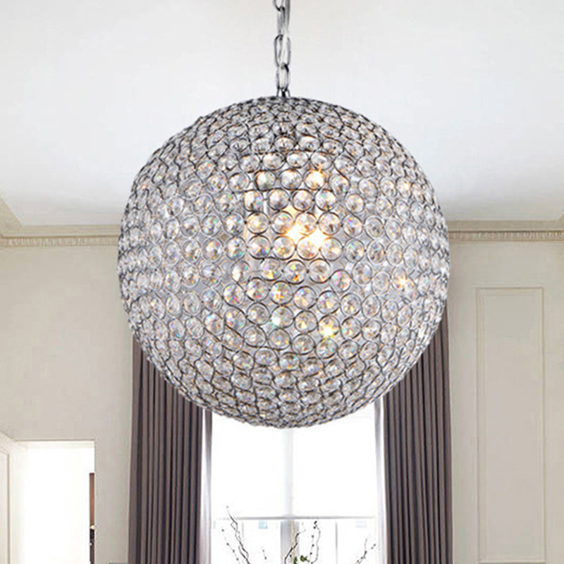 1/3/4/5-Light Bedroom Chandelier with Orb Crystal Shade Silver LED Pendant Lamp, 6"/8"/12" Diameter Clearhalo 'Ceiling Lights' 'Chandeliers' 'Modern Chandeliers' 'Modern' Lighting' 135300