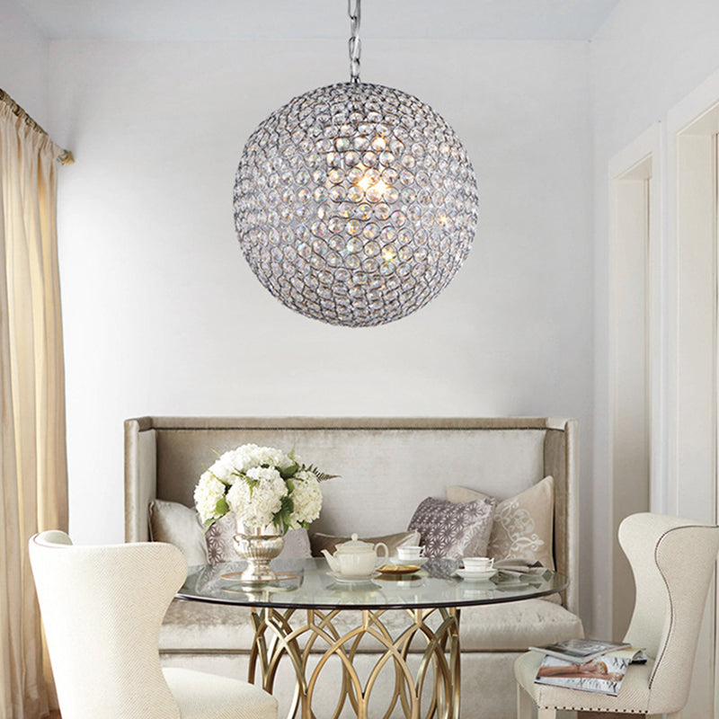 1/3/4/5-Light Silver Bedroom Chandelier with Orb Crystal Shade, LED Pendant Lamp, 6"/8"/12" Diameter