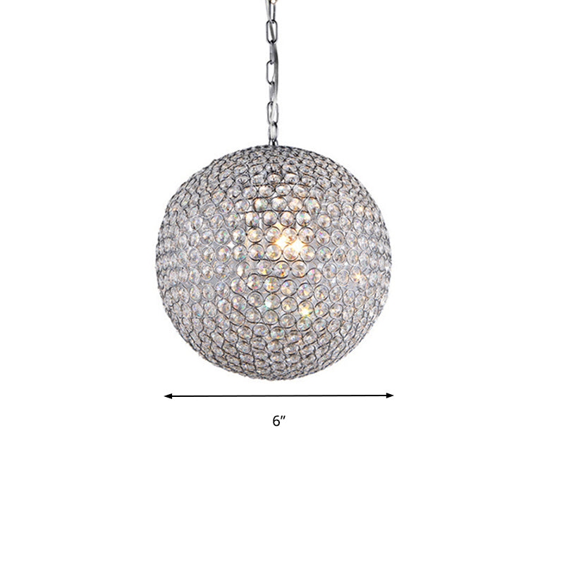 1/3/4/5-Light Silver Bedroom Chandelier with Orb Crystal Shade, LED Pendant Lamp, 6"/8"/12" Diameter