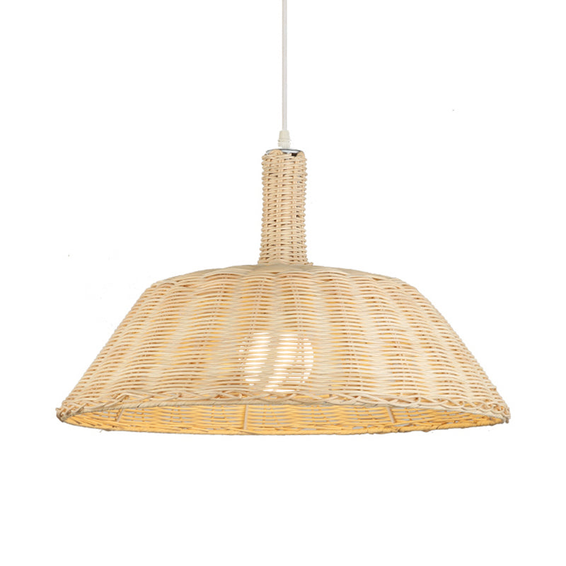 Country Style Hand-Woven Pendant Lighting with Taavita Barn Shade 15"/19" W 1 Bulb Indoor Suspension Lamp in Beige