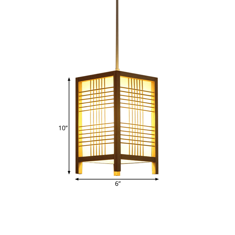 6"/8.5" Wide Wooden Square Hanging Lantern Light Japanese 1-Light Natural Wood Pendant Lamp for Foyer Dining Room Clearhalo 'Ceiling Lights' 'Pendant Lights' 'Pendants' Lighting' 138680