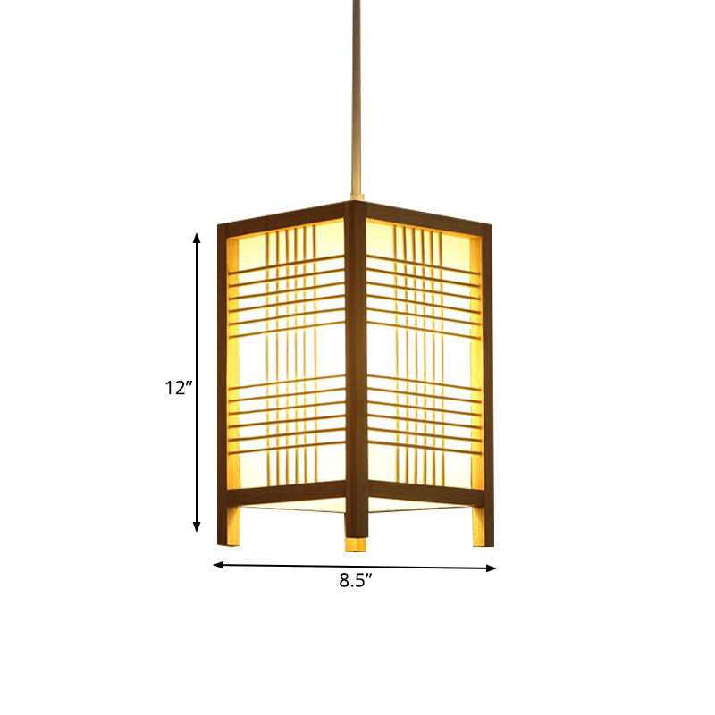 6"/8.5" Wide Wooden Square Hanging Lantern Light - Taavita 1-Light Natural Wood Pendant Lamp for Foyer or Dining Room