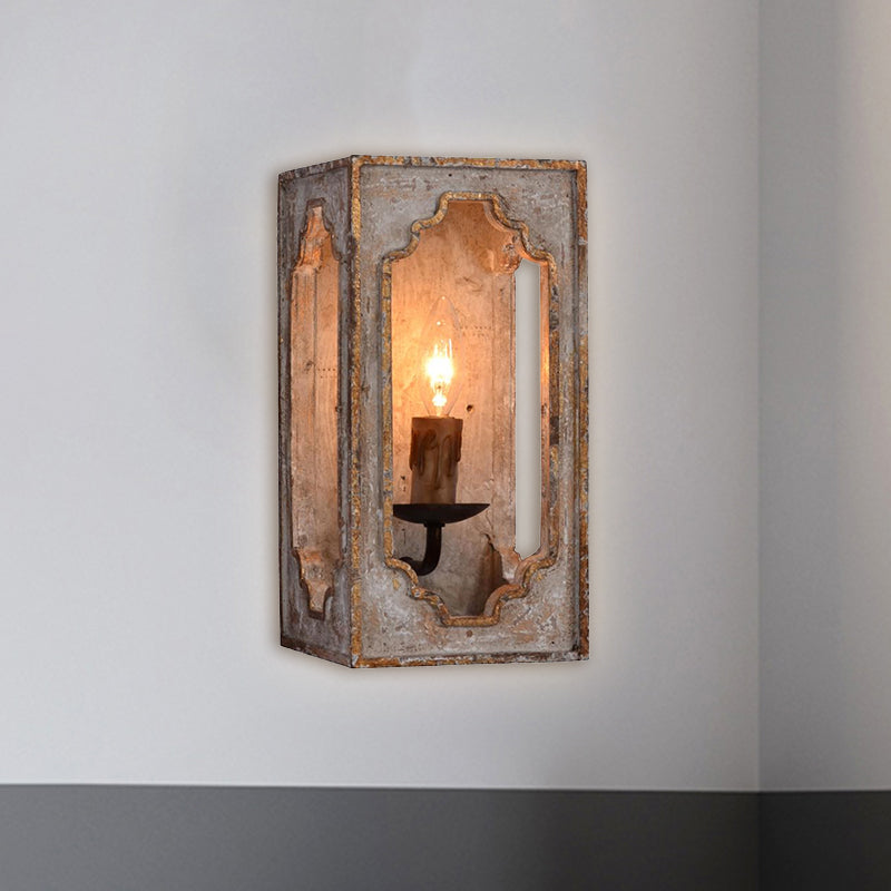 Taavita Rustic Metallic Cuboid Sconce Lighting Fixture with Candle Design Country Style 1 Bulb Corridor Wall Lamp in Rust