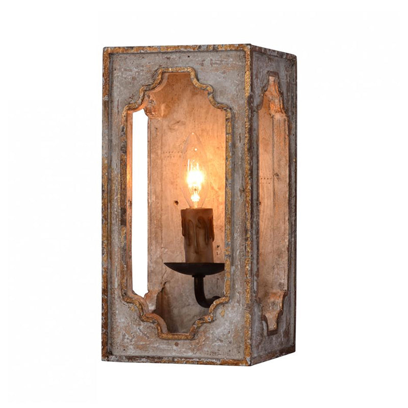 Taavita Rustic Metallic Cuboid Sconce Lighting Fixture with Candle Design Country Style 1 Bulb Corridor Wall Lamp in Rust