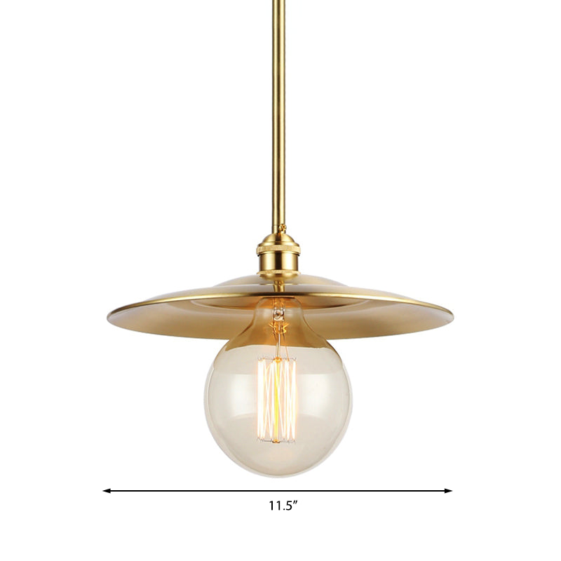 Taavita Flat Shade Ceiling Light 1 Bulb Metallic Pendant Lighting in Brass Finish over Table