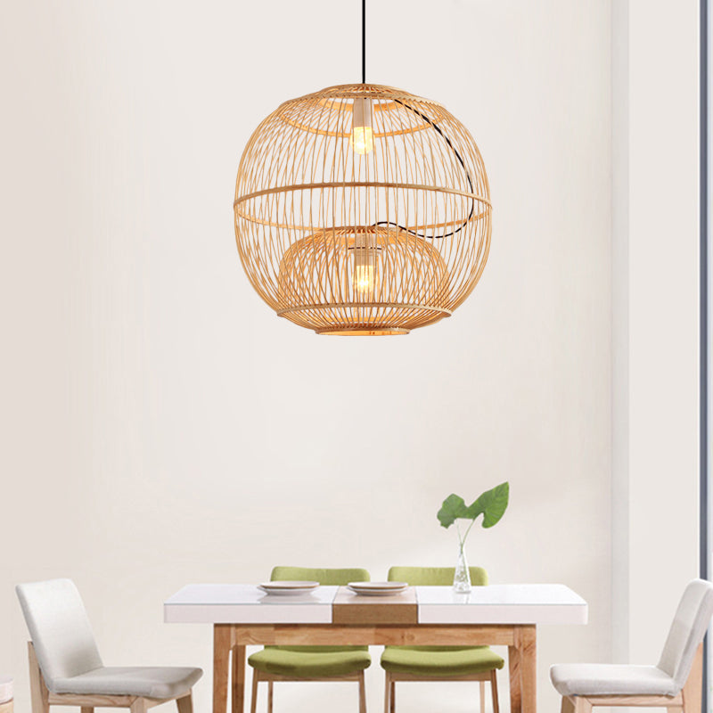 Taavita Pendant Lighting Shade Global Contemporary Style 2 Lights Beige Hanging Lamp for Restaurant, 14"/16" W