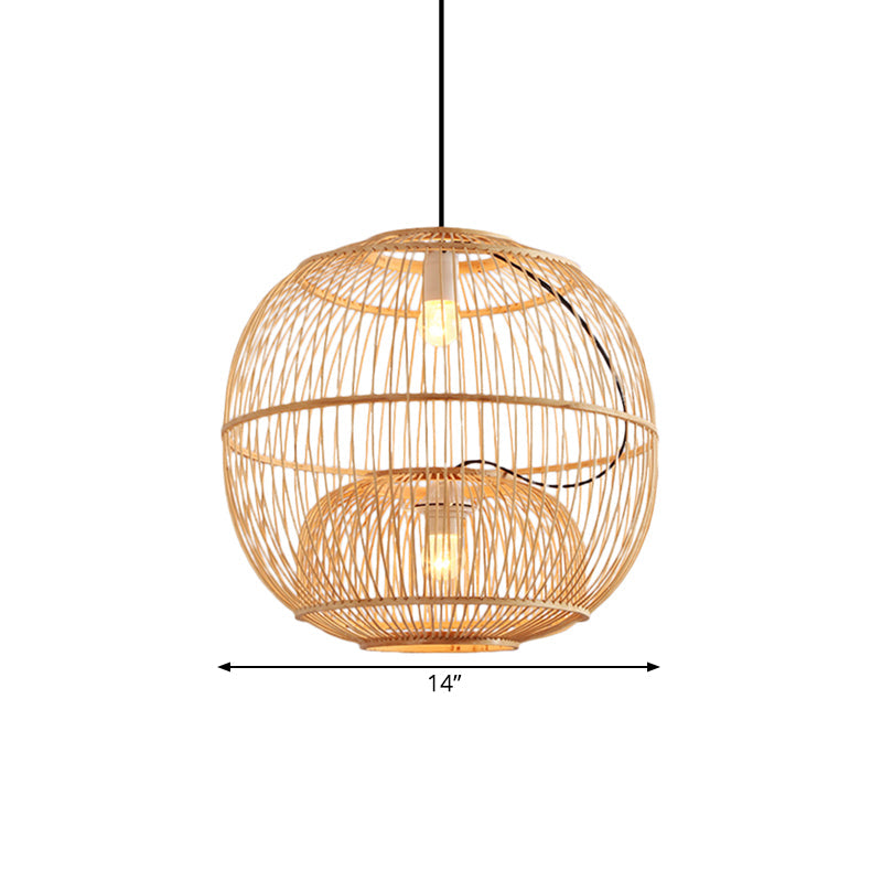 Taavita Pendant Lighting Shade Global Contemporary Style 2 Lights Beige Hanging Lamp for Restaurant, 14"/16" W