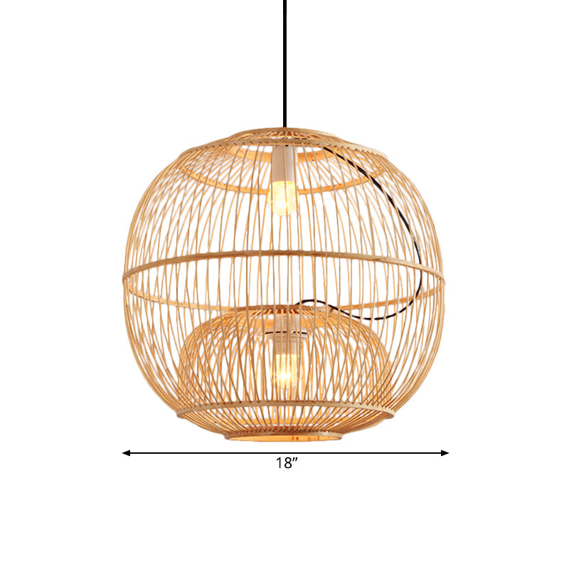 Taavita Pendant Lighting Shade Global Contemporary Style 2 Lights Beige Hanging Lamp for Restaurant, 14"/16" W