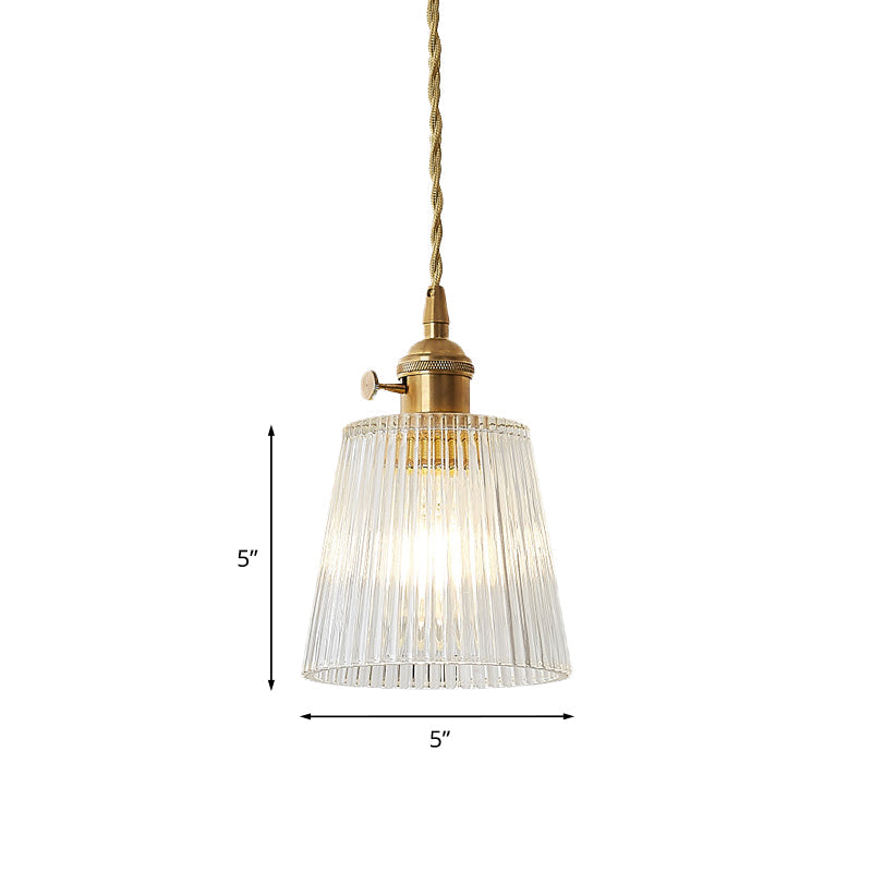 Taavita Kegel Hanging Ceiling Light 1 Light Ribbed Glass Pendant Lighting in Brass - Industrial Style with Clear Glass and an E26/E27 Bulb, Compatible with 220V-240V and 110V-120V.