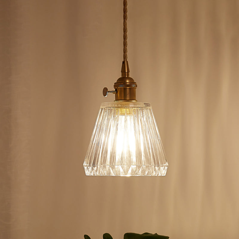 Taavita Kegel Hanging Ceiling Light 1 Light Ribbed Glass Pendant Lighting in Brass - Industrial Style with Clear Glass and an E26/E27 Bulb, Compatible with 220V-240V and 110V-120V.