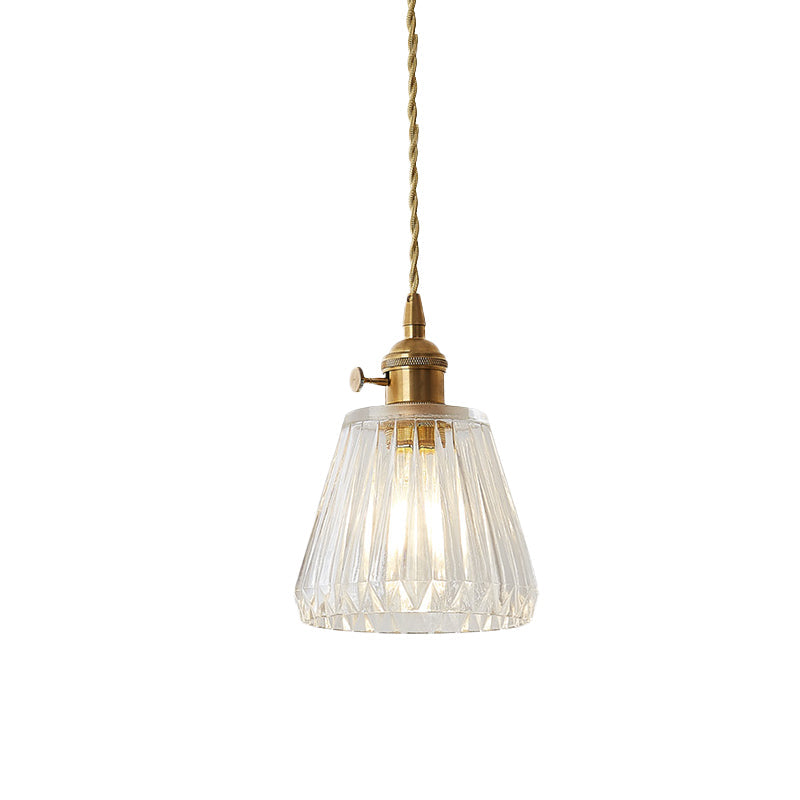 Taavita Kegel Hanging Ceiling Light 1 Light Ribbed Glass Pendant Lighting in Brass - Industrial Style with Clear Glass and an E26/E27 Bulb, Compatible with 220V-240V and 110V-120V.