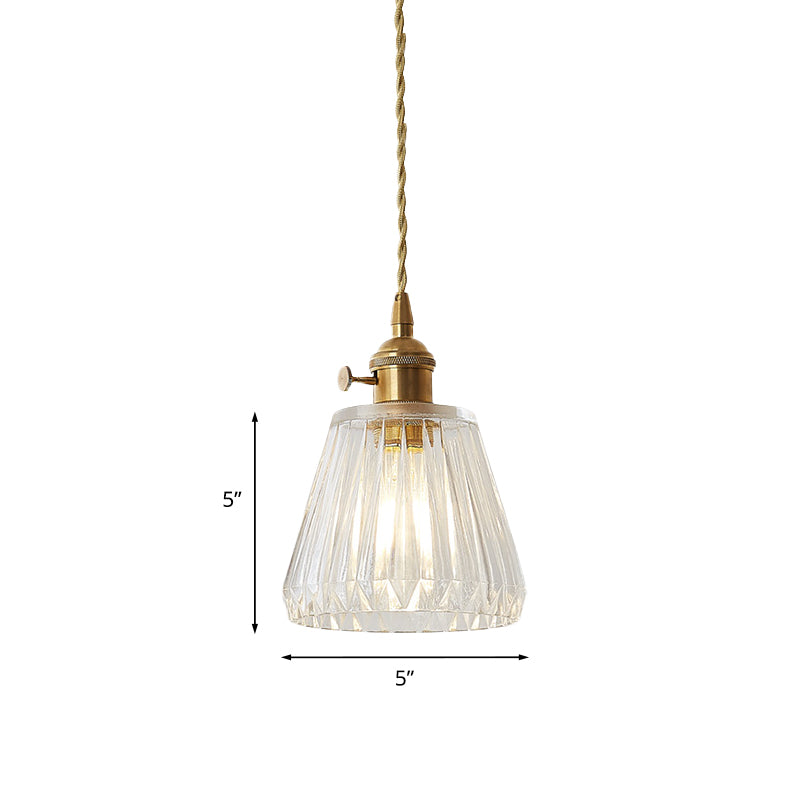 Taavita Kegel Hanging Ceiling Light 1 Light Ribbed Glass Pendant Lighting in Brass - Industrial Style with Clear Glass and an E26/E27 Bulb, Compatible with 220V-240V and 110V-120V.