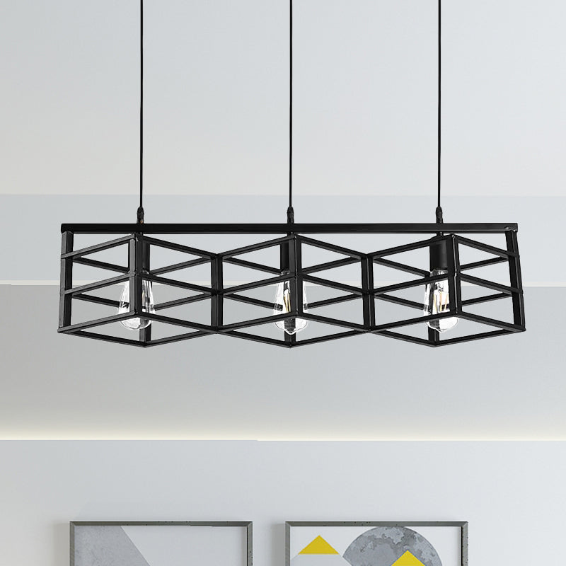 Taavita Linear Cage - Vintage Industrial Metal Suspension Light 3 Lamp Hall Pendant Light