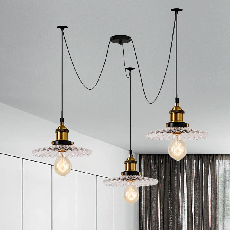 3/5-Light Multi-Pendant with Radial Wave Shadow Ribbed Glass Vintage Dining Room Hanging Light by Taavita