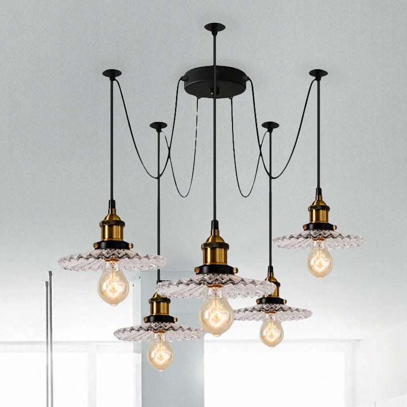 3/5-Light Multi-Pendant with Radial Wave Shadow Ribbed Glass Vintage Dining Room Hanging Light by Taavita