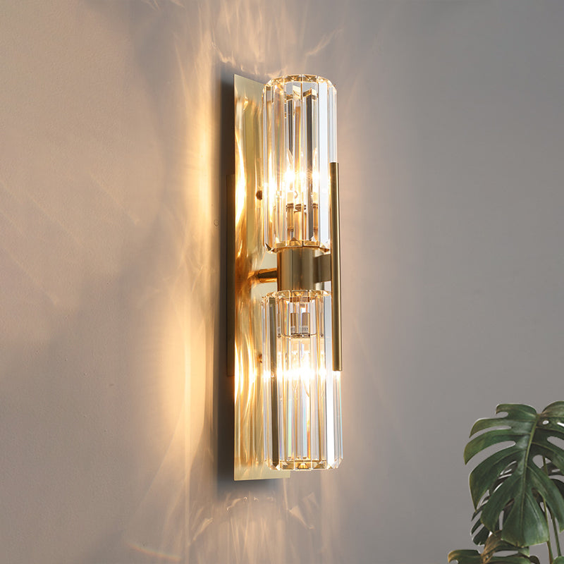 Taavita Tube-Shaped Flush Wall Lamp 2 Bulbs Clear Crystal Up and Down Wall Lighting in Gold