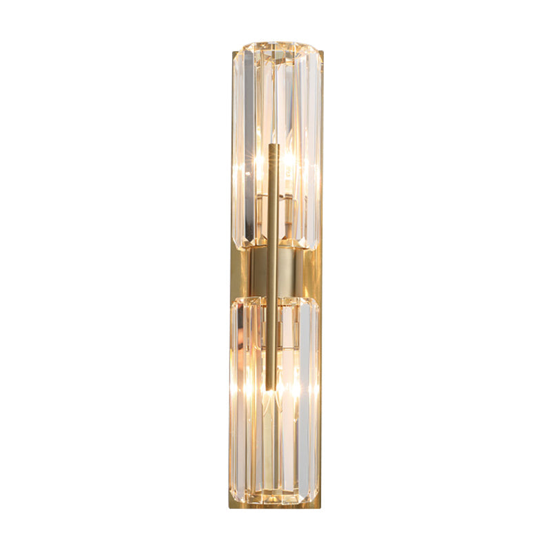 Taavita Tube-Shaped Flush Wall Lamp 2 Bulbs Clear Crystal Up and Down Wall Lighting in Gold