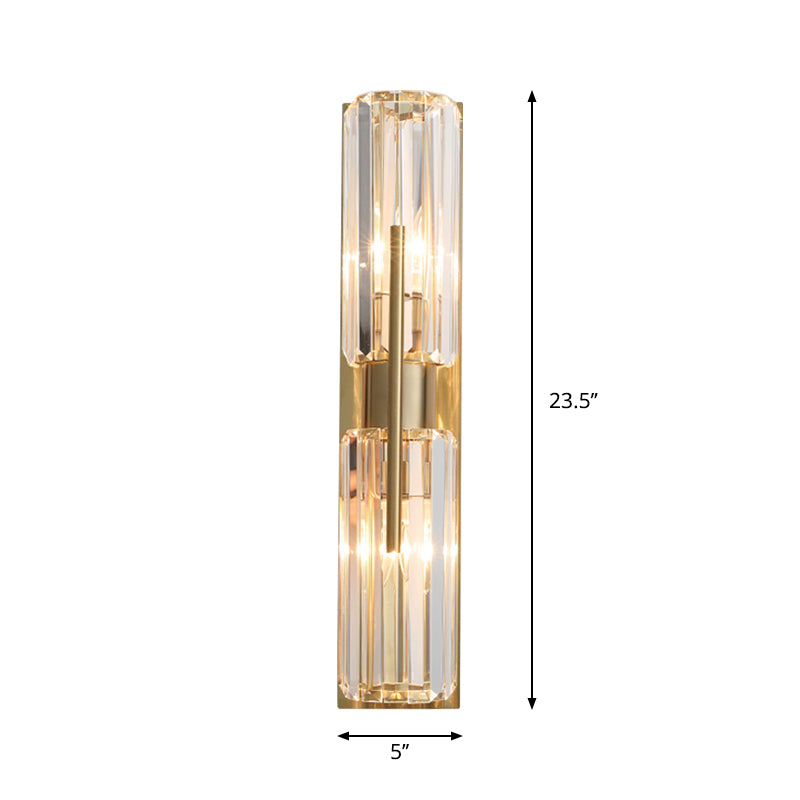 Taavita Tube-Shaped Flush Wall Lamp 2 Bulbs Clear Crystal Up and Down Wall Lighting in Gold