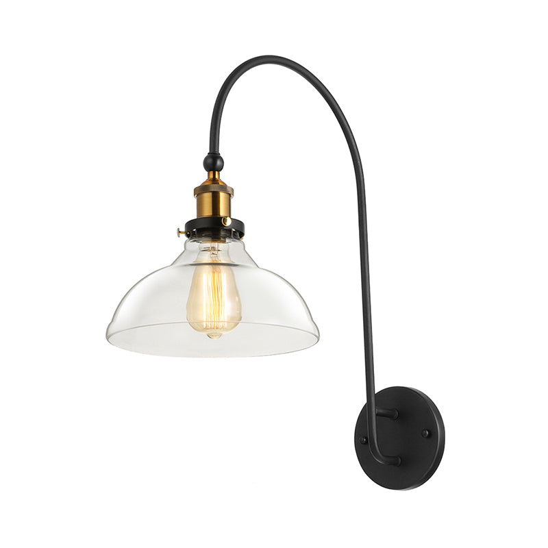 Taavita Lamp - Barn Wall Light - Industrial Antique Brass - Clear Glass Lighting with Swan Neck Arm - LED/Incandescent/Fluorescent Wall Lamp