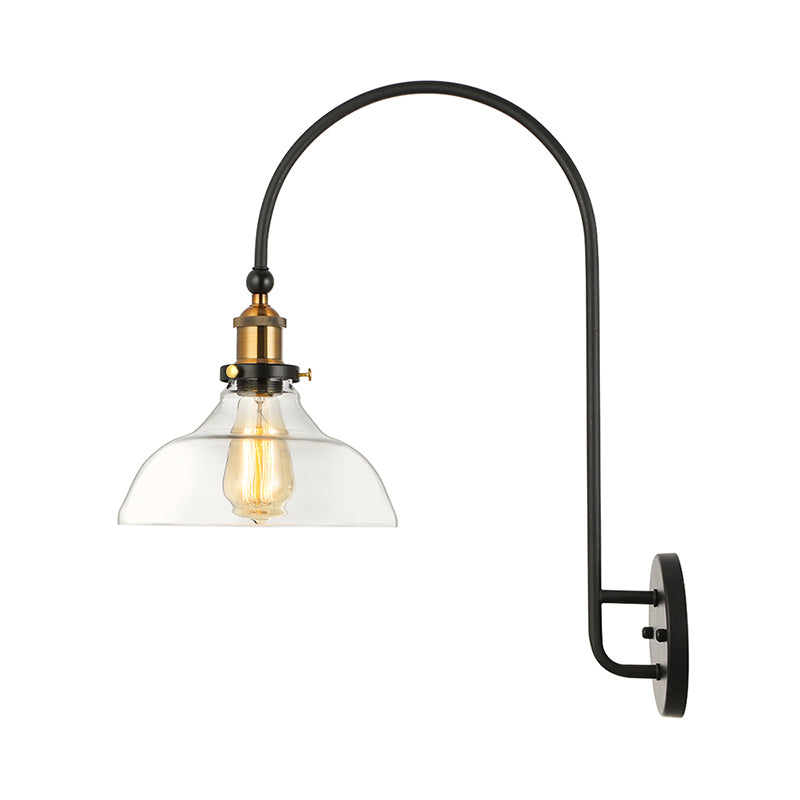 Taavita Lamp - Barn Wall Light - Industrial Antique Brass - Clear Glass Lighting with Swan Neck Arm - LED/Incandescent/Fluorescent Wall Lamp