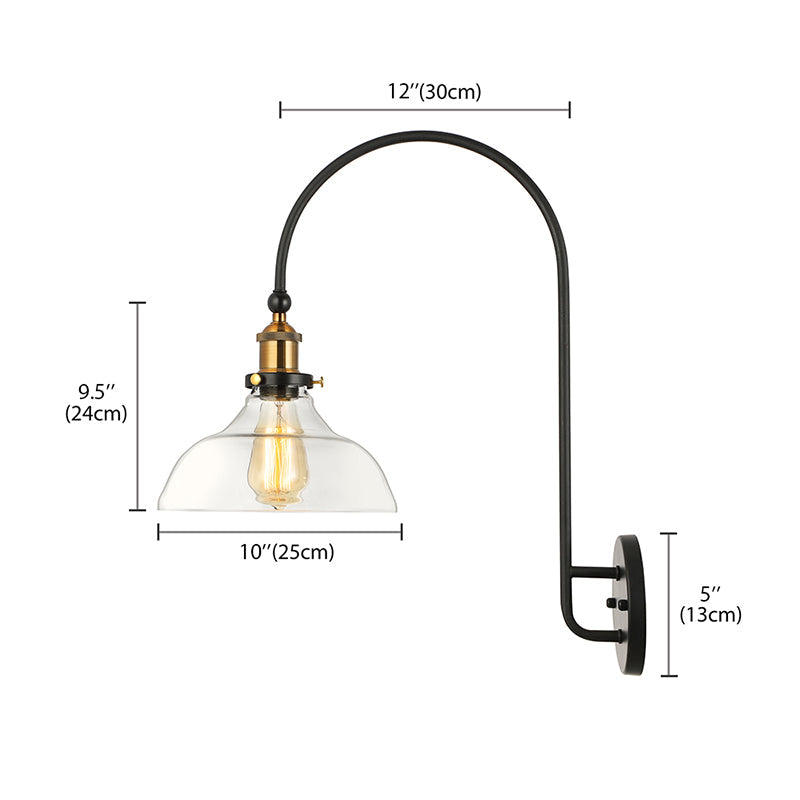 Taavita Lamp - Barn Wall Light - Industrial Antique Brass - Clear Glass Lighting with Swan Neck Arm - LED/Incandescent/Fluorescent Wall Lamp